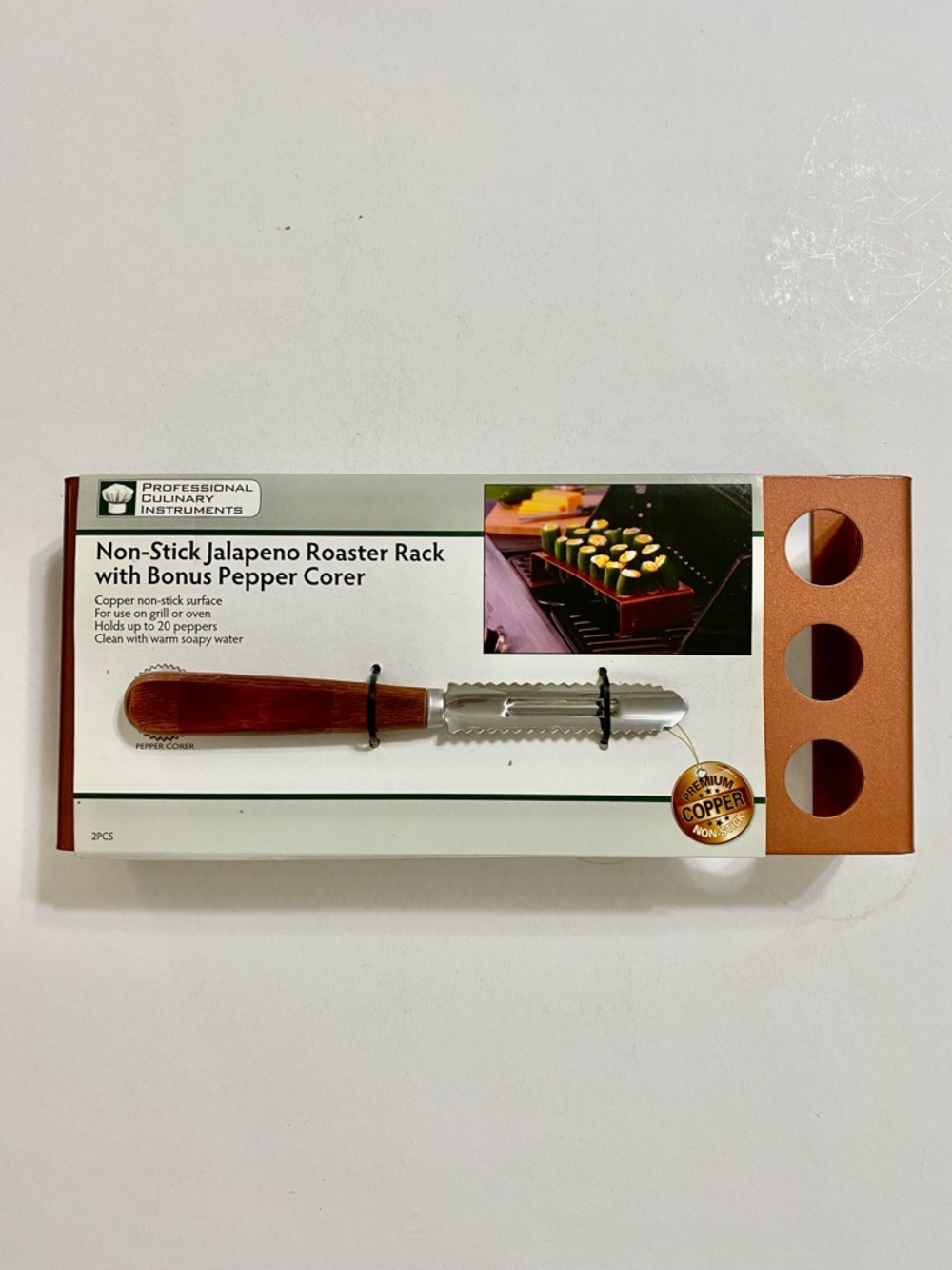 Non-Stick Jalapeno Roaster Rack with Bonus Pepper Corer - Brown/Copper